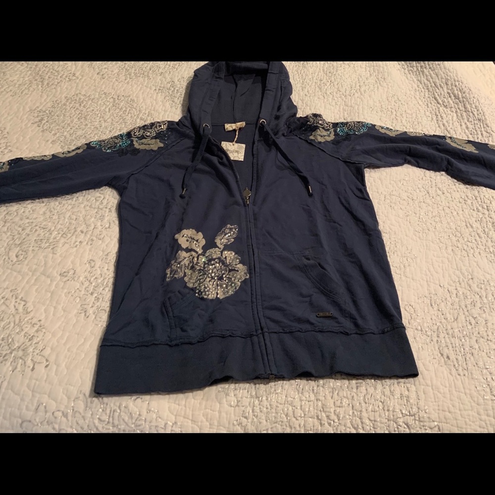 Miss Me Navy Hoodie with crystals.NEW W TAGS